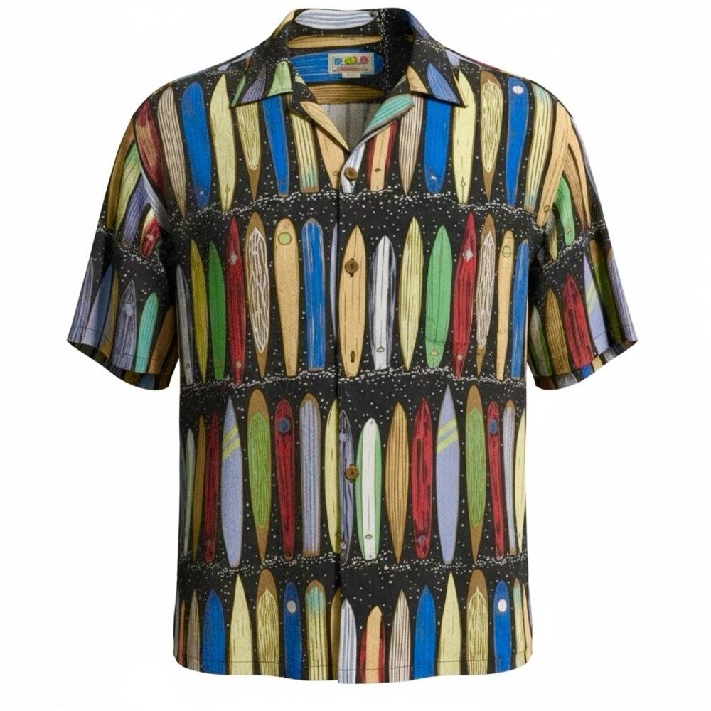 KAHALA John Severson Collection surfboard themed Hawaiian style shirt size Large